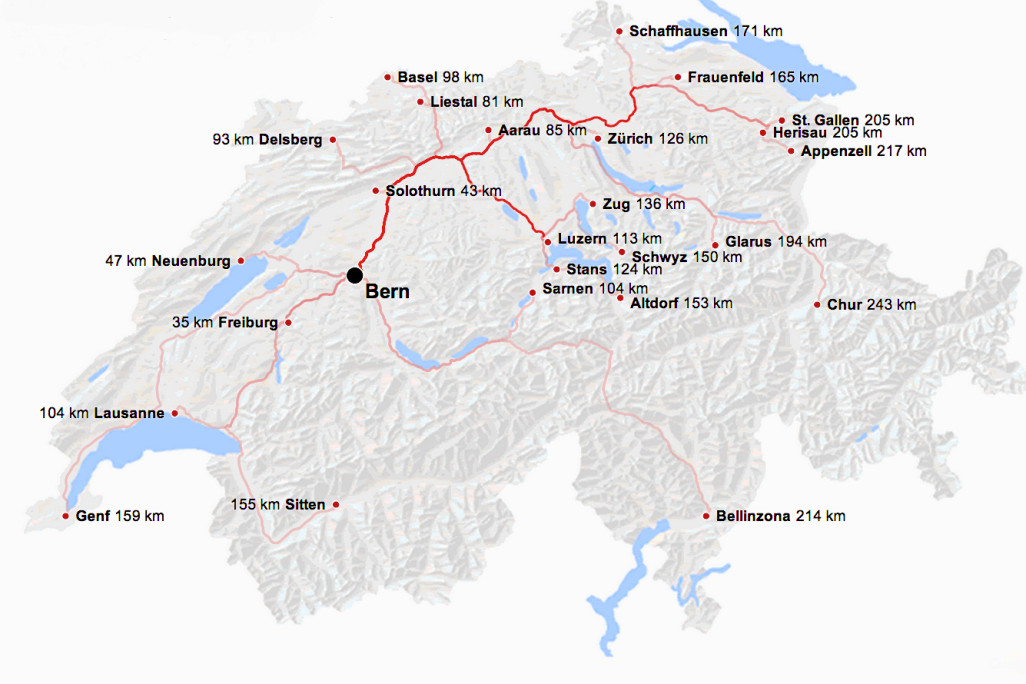 Map of the Week, NZZ Schweizer Karten, Entfernung von Bern