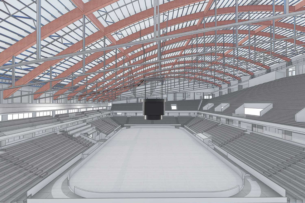 Bern, PostFinance Arena, 3D-Modell vom Eisstadion, HMQ AG