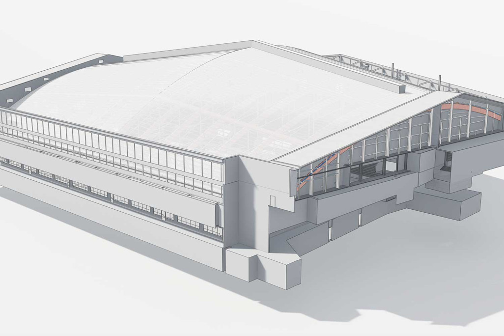 Bern, PostFinance Arena, 3D-Modell aus Gebäudevermessung, HMQ AG