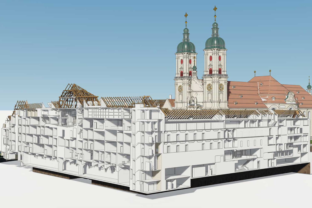 Stiftsbezirk St. Gallen, 3D-Modell Querschnitt aus Stiftsbezirk-Areal, HMQ AG