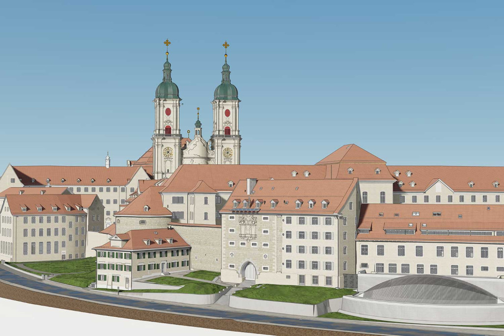 St. Gallen, 3D-BIM-Modell vom Stiftsbezirk-Areal aus einer Gebäudeaufnahme, HMQ AG