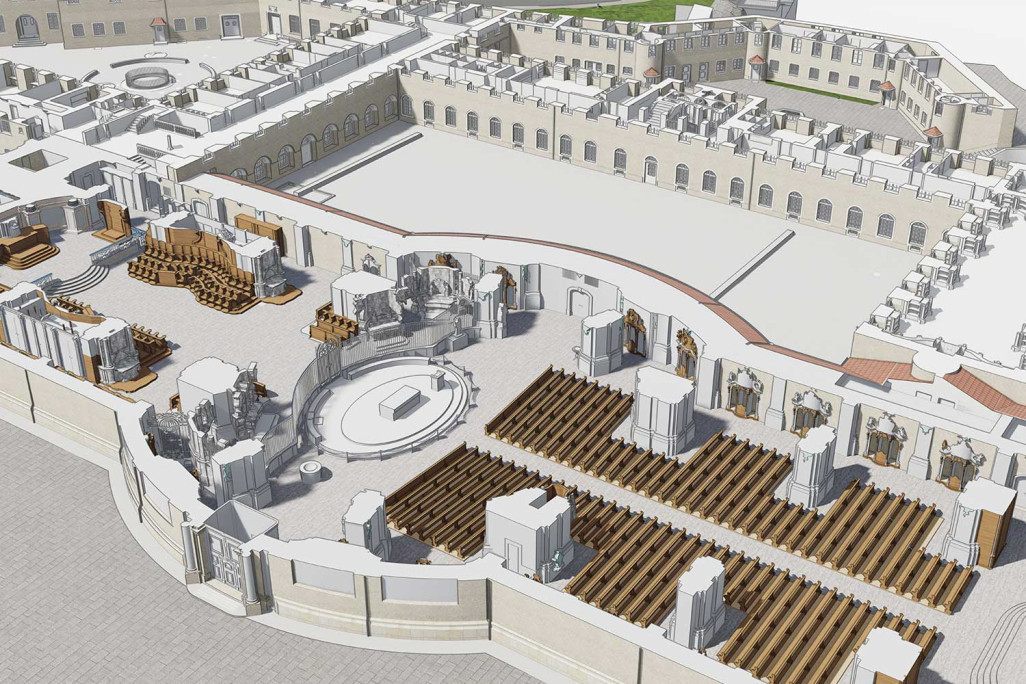 St. Gallen, 3D-Grundriss von Stiftsbezirk-Kathedrale und Klosterhof aus einer Gebäudeaufnahme, HMQ AG