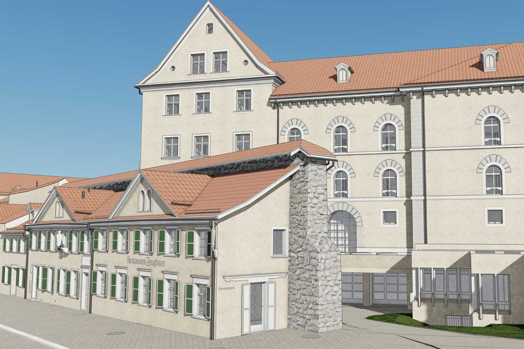 St. Gallen, 3D-Modell vom Zeughaus auf Stiftsbezirk-Areal aus einer Gebäudeaufnahme, HMQ AG