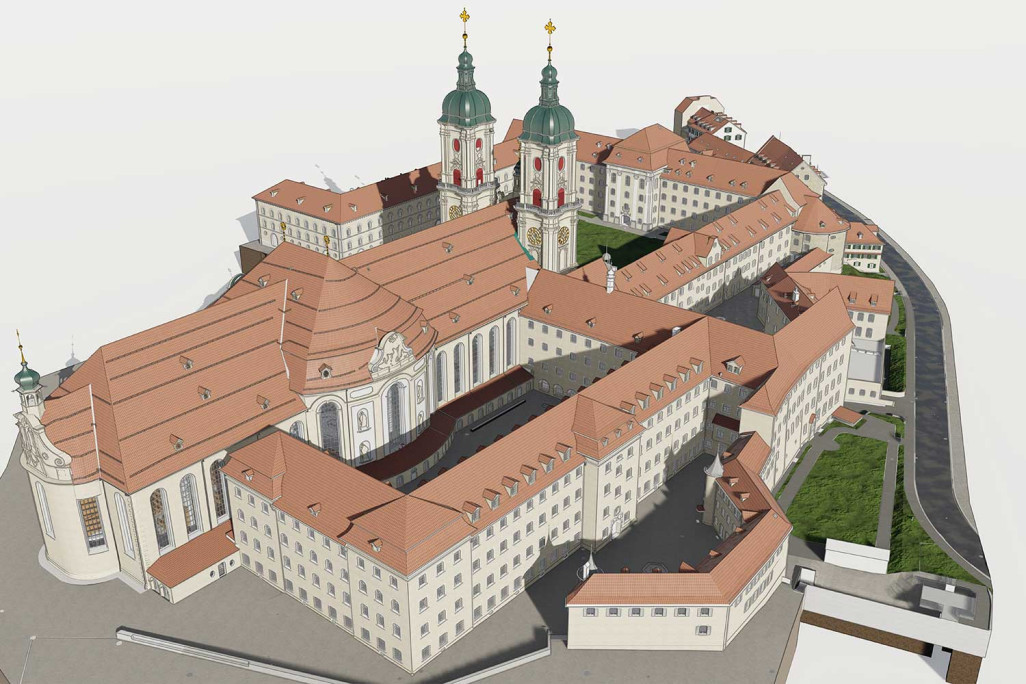 St. Gallen, 3D-Modell vom Stiftsbezirk-Areal aus einer Gebäudevermessung, HMQ AG