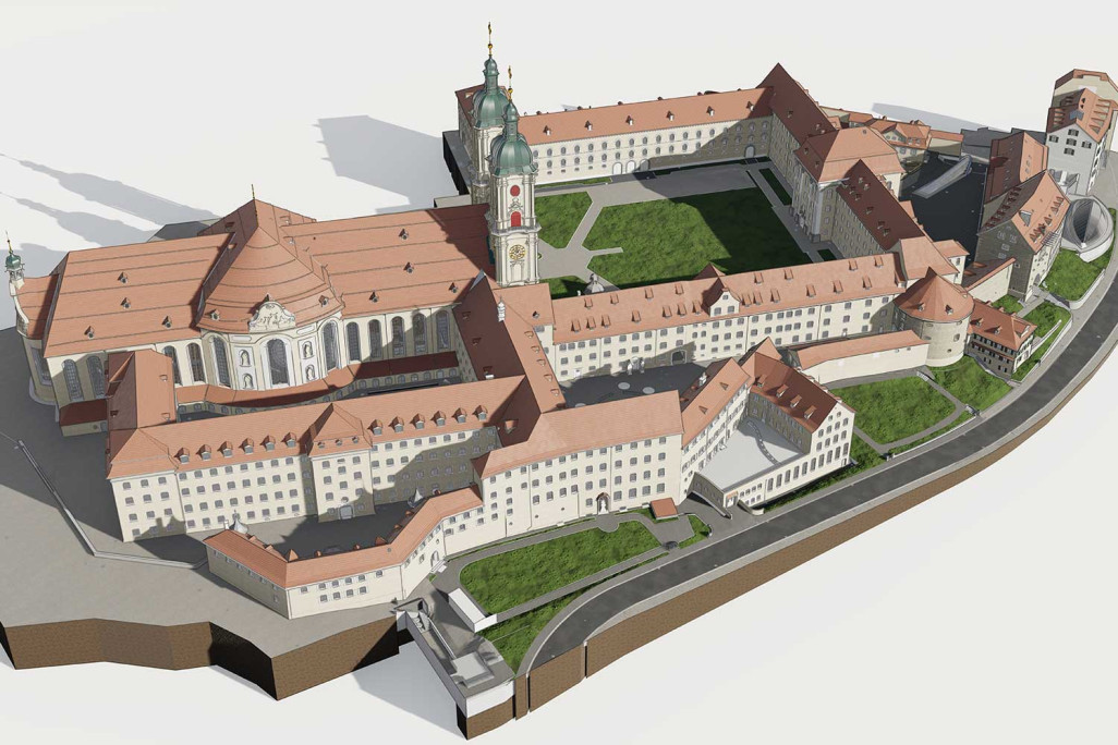 St. Gallen, 3D-Modell vom Stiftsbezirk-Areal aus einer Gebäudevermessung, HMQ AG