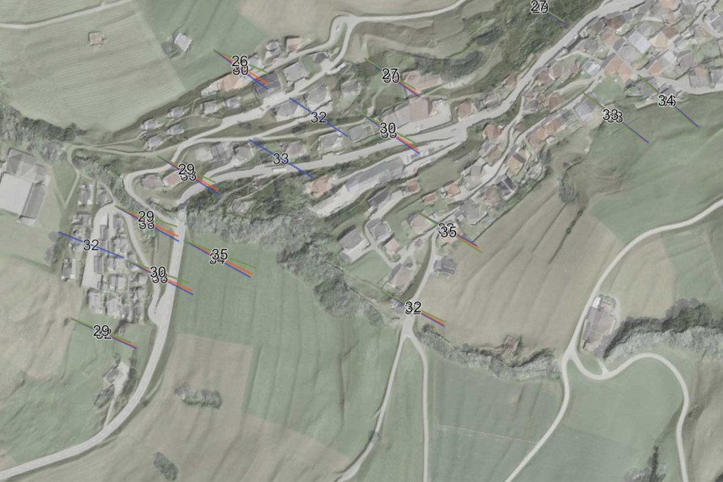 WebGIS, Verschiebungsvektoren im Geomonitoring, HMQ AG